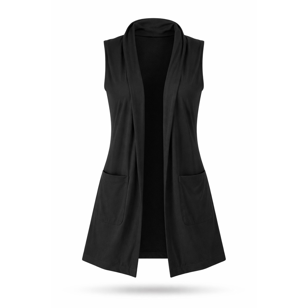 Eileen Fisher Womens Black Open Front Sleeveless Draped Cardigan Vest XS